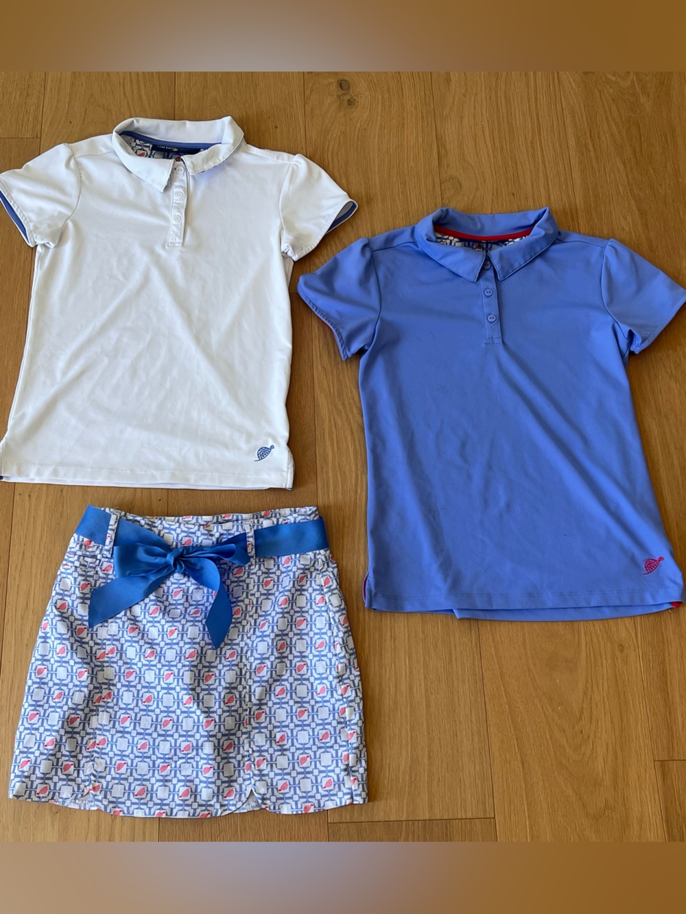 Turtles & Tees Girls Golf Blue & White Polo Skort Skirt Set-S